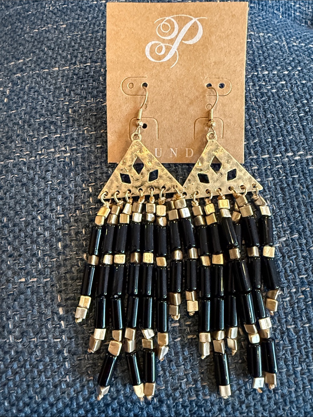 Plunder Black & Gold Beaded Fringe Earrings